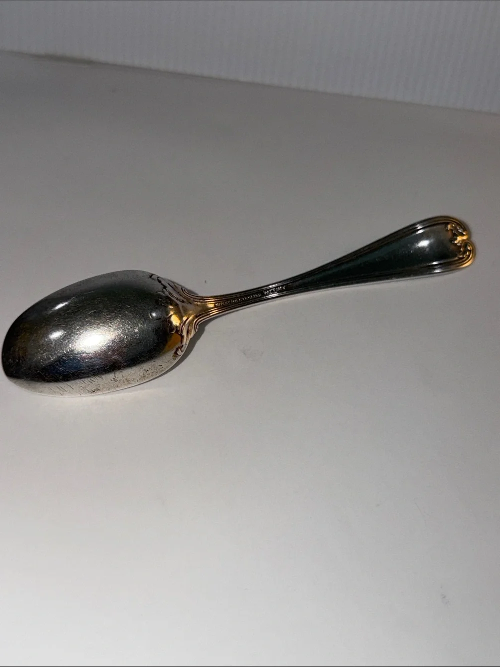 Antique Tiffany & Co Sterling Silver Shell & Thread Spoon Pat 1895 T Mark